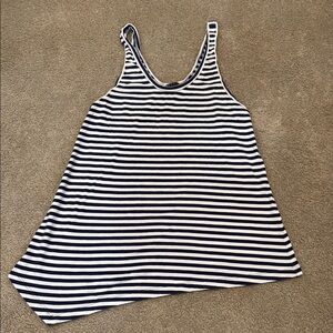 Theory Navy and White Asymmetrical Striped Tank Top